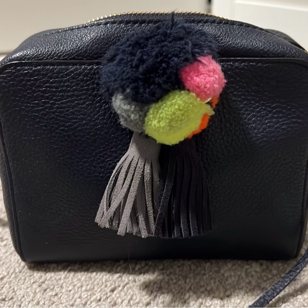 Rebecca Minkoff Dark Navy Crossbody Bag with Multicolor Pom-Pom - Picture 2 of 5